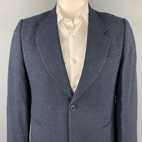 PAUL SMITH Size 42 Navy Textured Viscose / Silk Notch Lapel Sport Coat