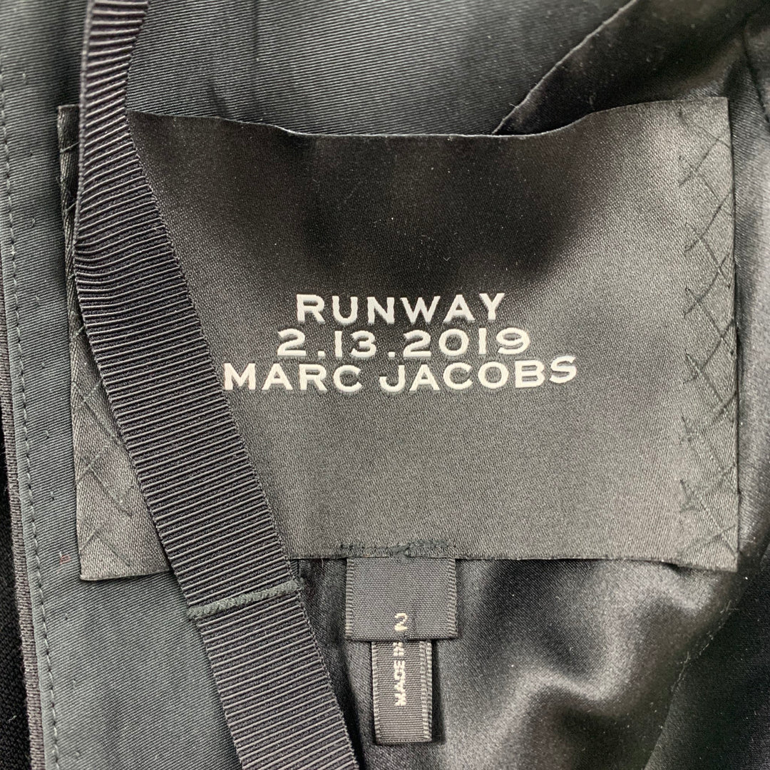MARC JACOBS Fall 2019 Size 2 Black Wool Blend Deep V-Neck Ruffle Sleeve Dress