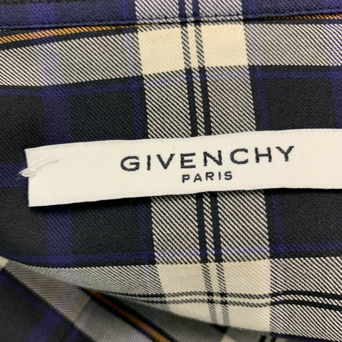 GIVENCHY Size M Navy White & Red Plaid Cotton Hidden Placket Long Sleeve Shirt