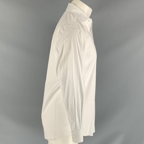 RALPH LAUREN PURPLE LABEL Size M White Solid Cotton Blend Button Up Long Sleeve Shirt