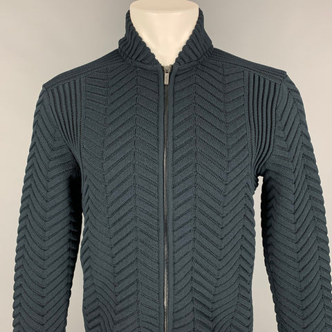 CALVIN KLEIN COLLECTION Size M Navy Knitted Polyester Zip Up Jacket