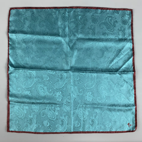 VINTAGE Mouchoir de poche en jacquard de soie cachemire bleu bordeaux