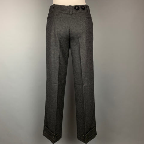 PRADA Taille 2 Pantalon habillé à jambe large en laine chinée charbon de bois