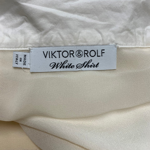 VIKTOR & ROLF Size 6 White Beige Cotton Fringe Button Up Blouse
