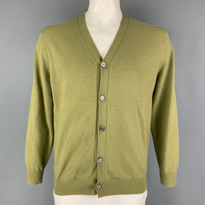 KITON Size L Green Cashmere / Silk V-Neck Cardigan