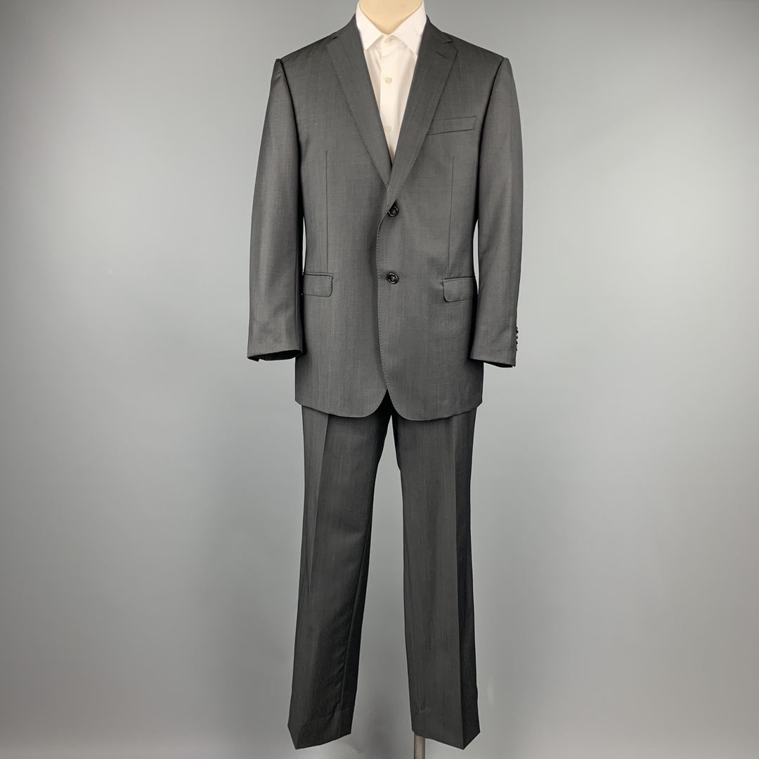 Z ZEGNA Size 44 Regular Charcoal Wool / Mohair Notch Lapel Suit