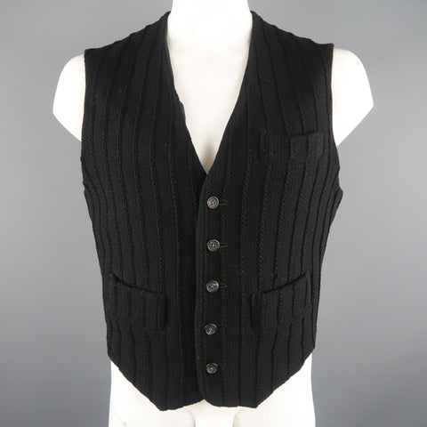 YOHJI YAMAMOTO M Black Knitted Wool Blend Reversible Vest