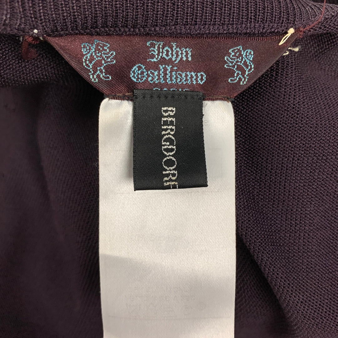 JOHN GALLIANO Size S Eggplant Silk Perforated Crew-Neck Cardigan