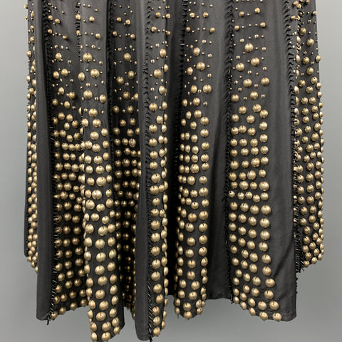 NAEEM KHAN Size 6 Black Gold Tone Metal Beaded Silk A Line Skirt
