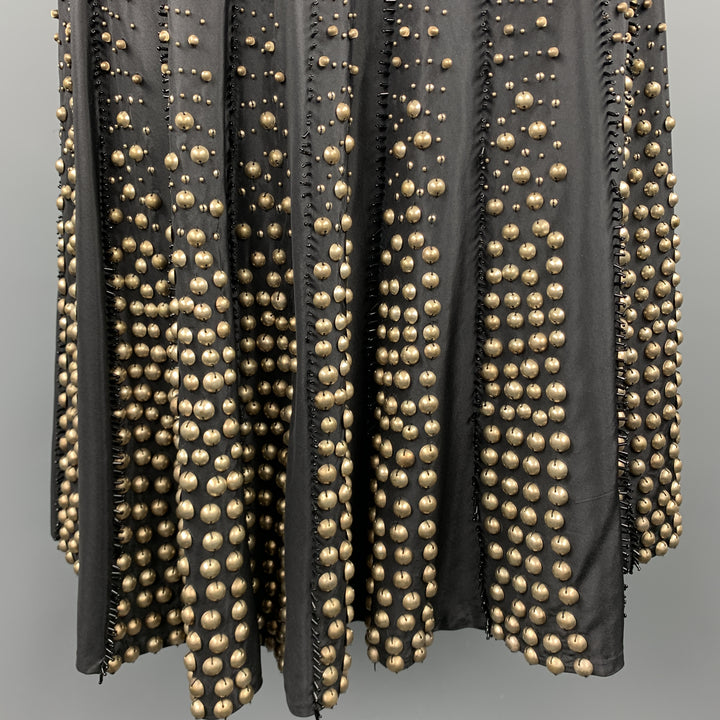 NAEEM KHAN Falda de línea A de seda con cuentas de metal en tono dorado negro talla 6