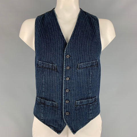 RALPH LAUREN Size XL Indigo & Black Pinstripe Cotton Denim Vest