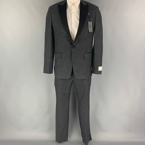 TODD SNYDER Size 40 Charcoal Black Linen Peak Lapel Tuxedo Suit