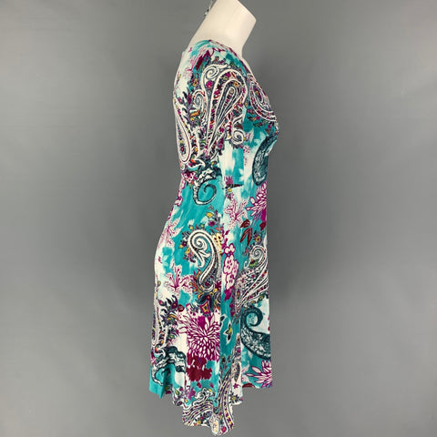 ETRO Taille 6 Robe Paisley en Viscose Multicolore Verte