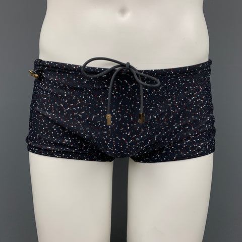 LOUIS VUITTON Size L Black & Red Dots Cotton Drawstring Speedo