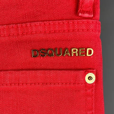 DSQUARED2 Size 32 Red Cotton Elastane Button Fly Jeans