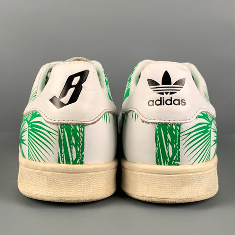 ADIDAS x Stan Smith Size 8.5 White Green Print Leather Sneakers