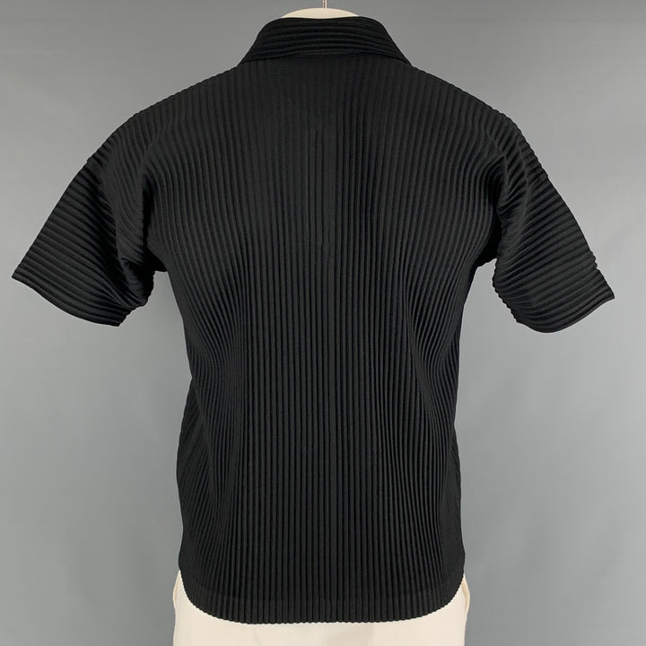ISSEY MIYAKE Size L Black Pleated Polyester Short Sleeve T-shirt