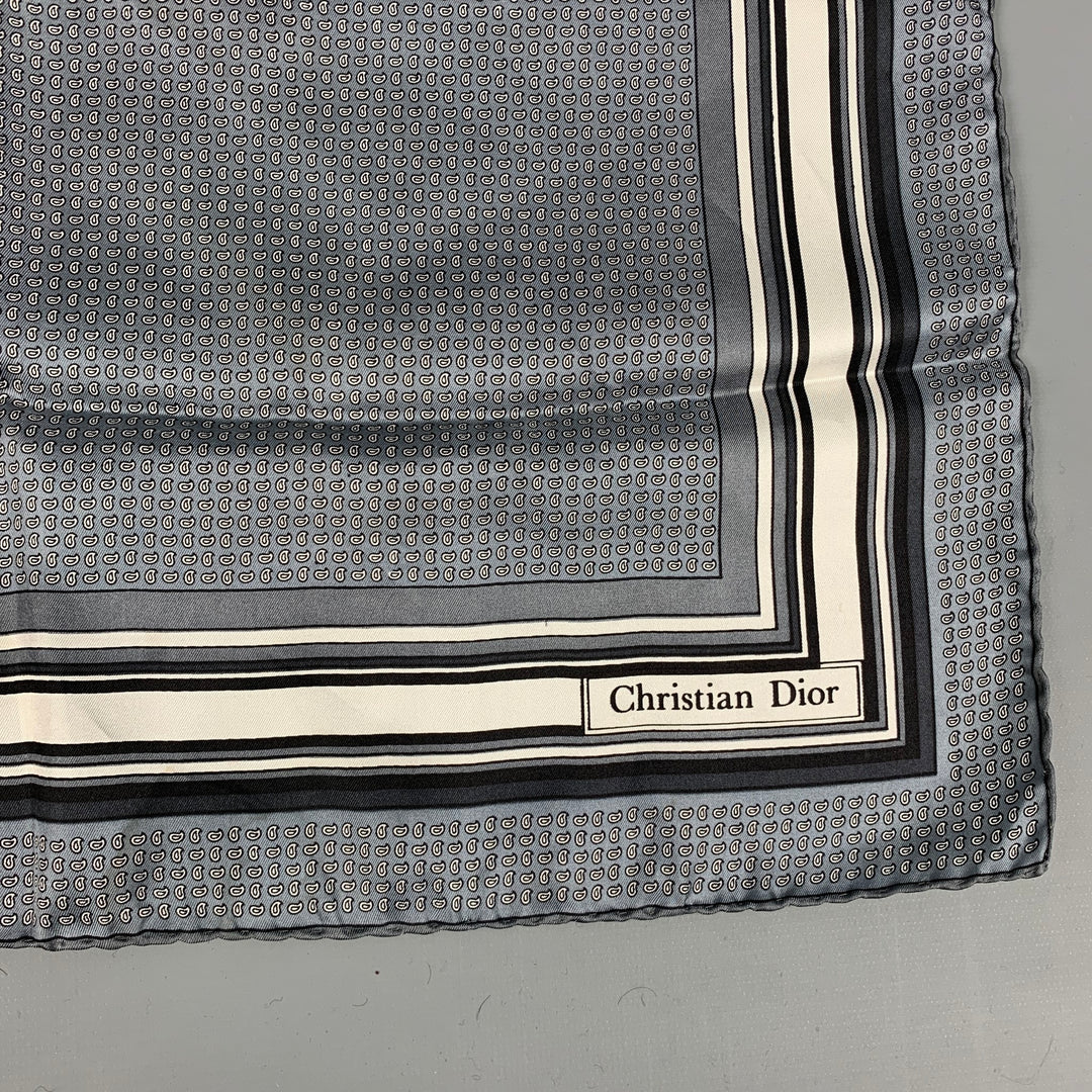 CHRISTIAN DIOR Grey Print Hand Rolled Square Scarf