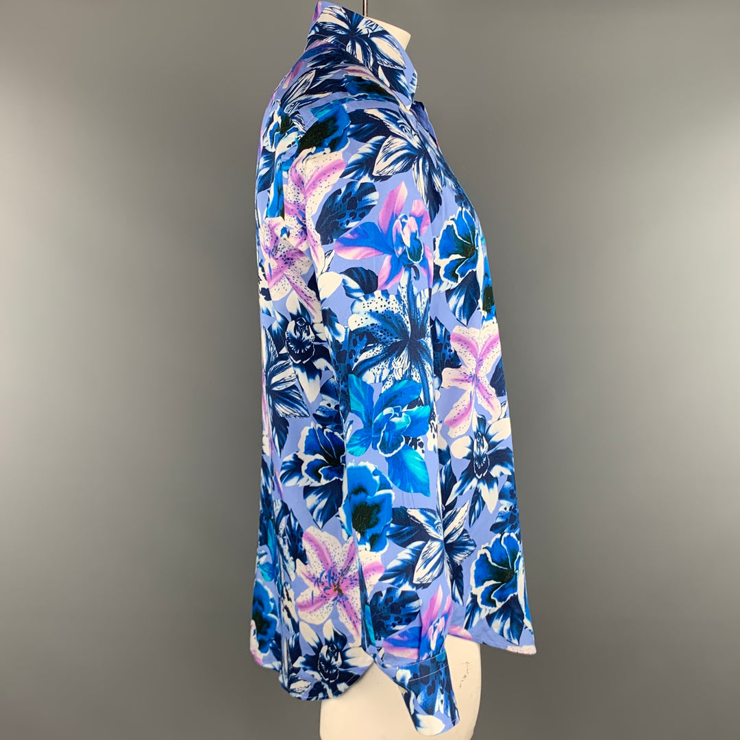 ETRO Size M Blue & Lavender Floral Cotton Button Up Long Sleeve Shirt