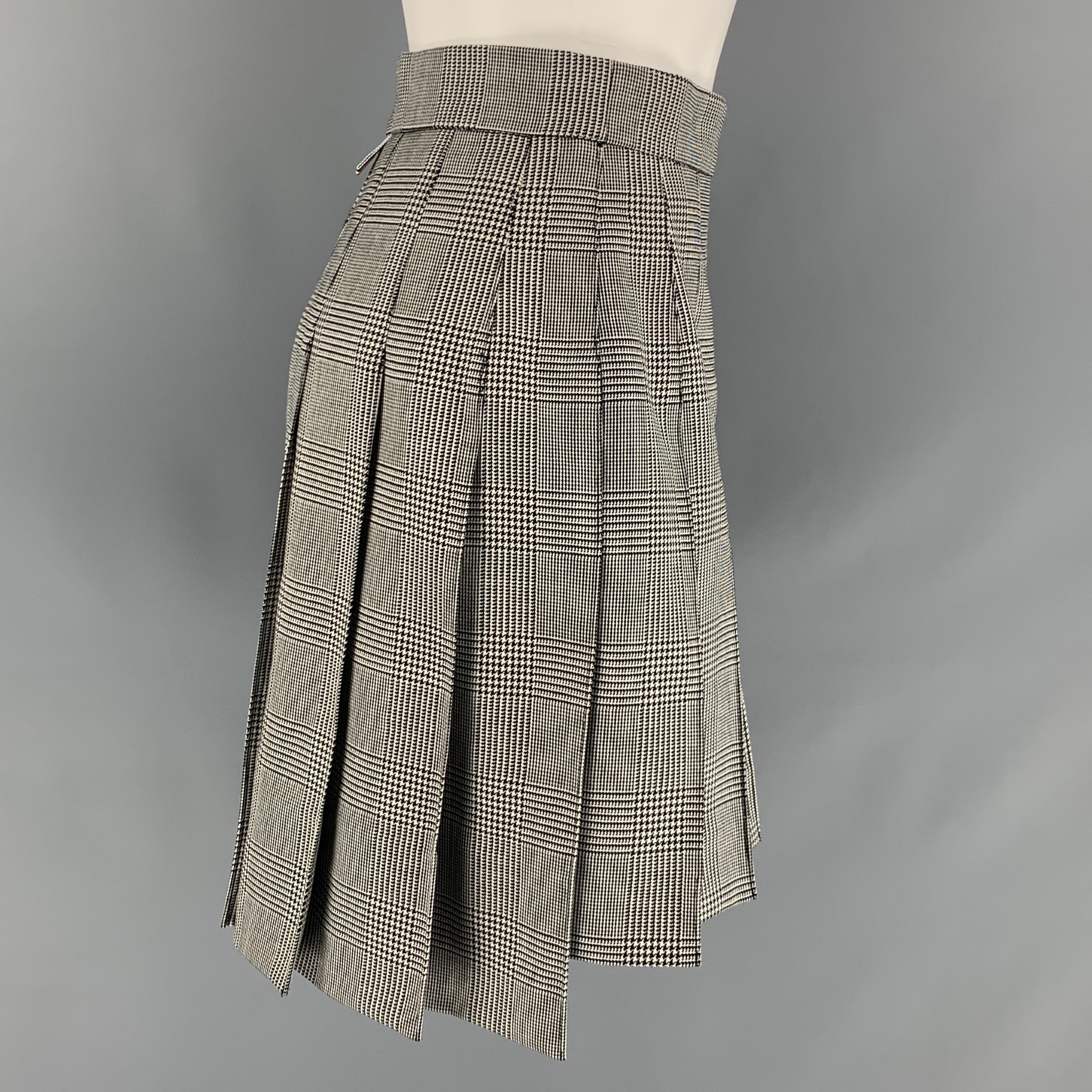 THOM BROWNE Size 2 Black White Wool Glen plaid Pleated Above Knee