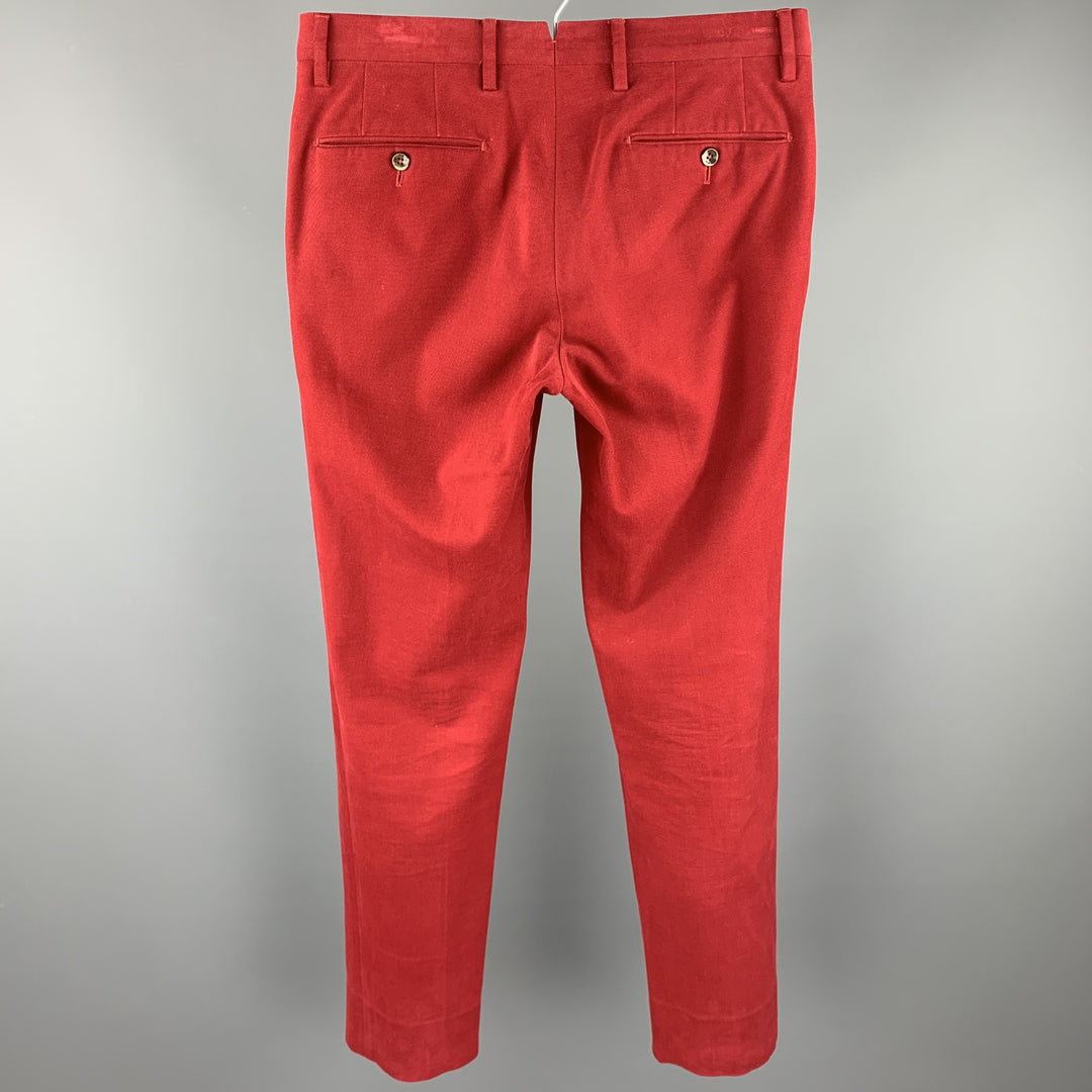 PT01 Talla 30 Pantalones casuales con cremallera de algodón rojo