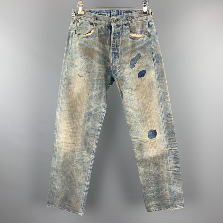 LEVI'S Size XS Blue Distressed Washed Selvedge Denim Patchwork Jeans