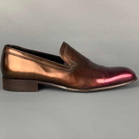 SALVATORE FERRAGAMO Size 9.5 Brown Burgundy Ombre Leather Slip On Loafers
