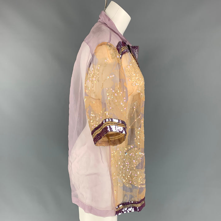 DRIES VAN NOTEN Size S Lavender & Gold Sequined Silk Blouse
