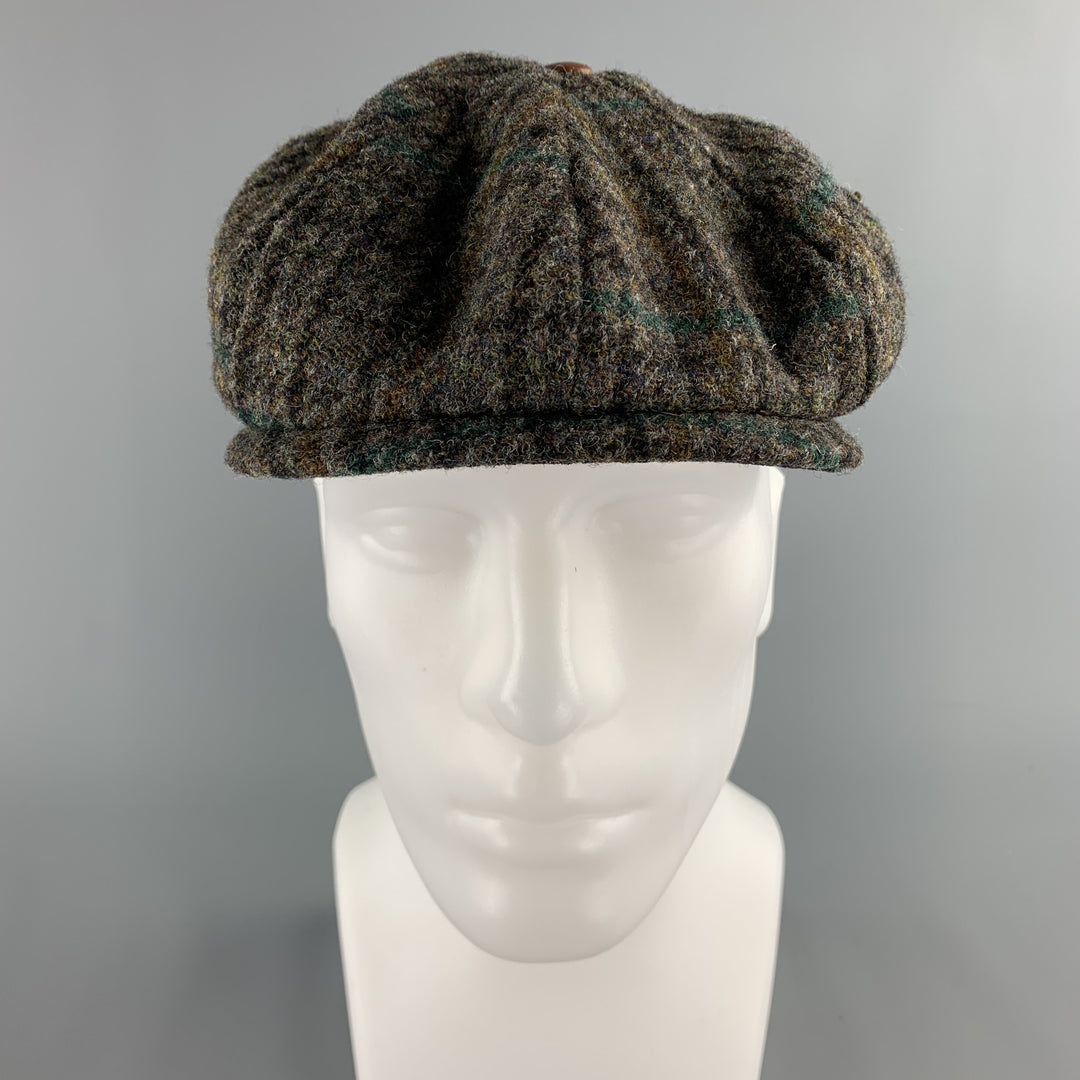 THE BROOKLYN CIRCUS Size S Grey Herringbone Tweed Leather Trim Hat