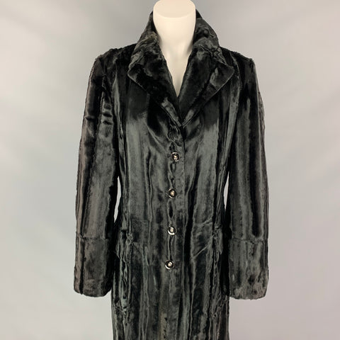 JUST CAVALLI Size 10 Black Textured Acetate Blend Faux Fur Coat