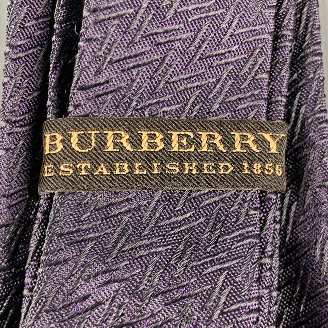 BURBERRY Purple Textured Silk Tie