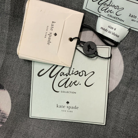 KATE SPADE Talla 4 Blusa con lazo estampado en blanco y negro