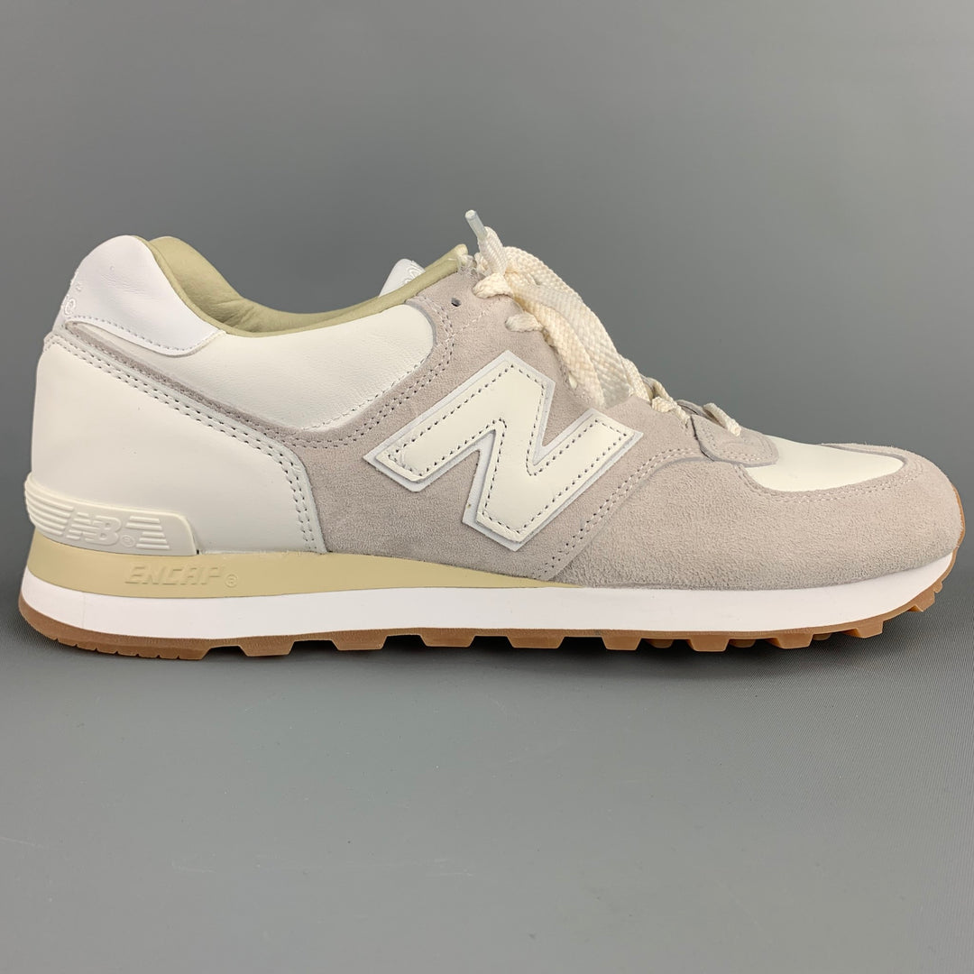 NEW BALANCE 575 Classic Size 10.5 White Two Toned Leather Grey Sneakers