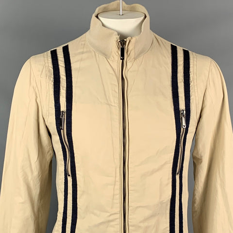 EMPORIO ARMANI Size 42 Khaki & Navy Cotton Blend Zip Up Jacket