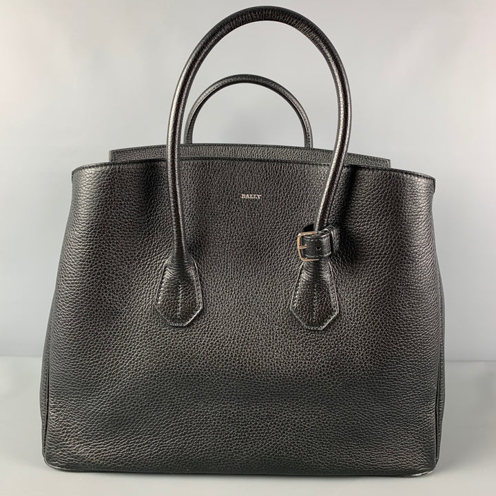 BALLY Black Pebble Grain Leather Top Handles Handbag