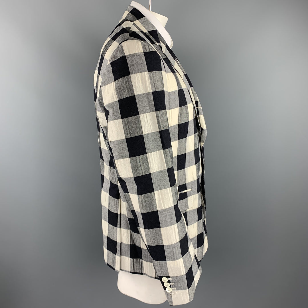 THOM BROWNE Size 50 Regular Black & Beige Checkered Wool Blend Sport Coat