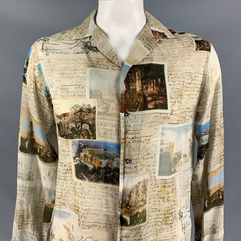 DOLCE & GABBANA Size L Multi-Color See Through Picture Long Sleeve Shirt