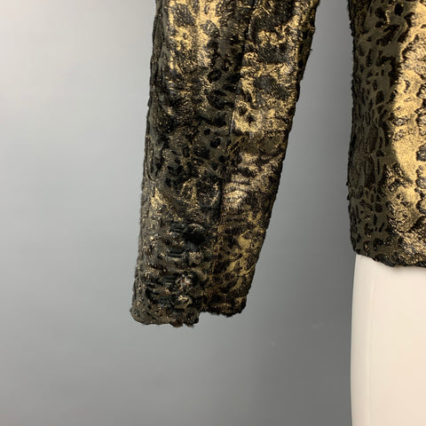 ROBERTO CAVALLI Size 42 Gold & Black Laser Pony Jacquard Leather Shawl Collar Sport Coat