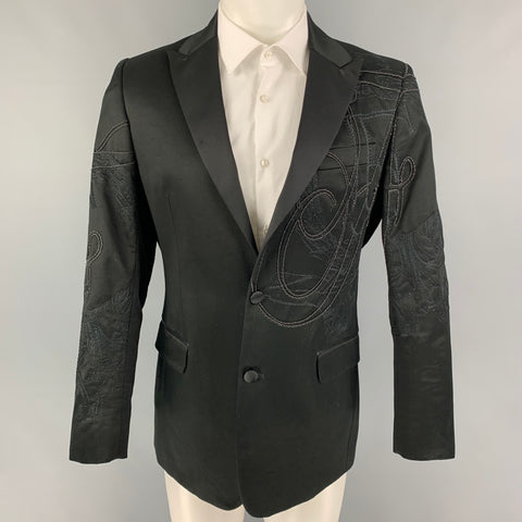 FERRE by GIANFRANCO FERRE Size 38 Black Embroidery Cotton Sport Coat
