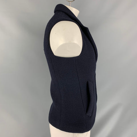 EMPORIO ARMANI Talla 48 Chaleco de mezcla de lana virgen de punto gofre azul marino