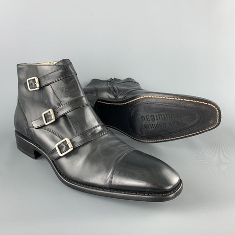 JEAN-BAPTISTE RAUTUREAU  Size 11 Black Leather Belt Straps Ankle Boots