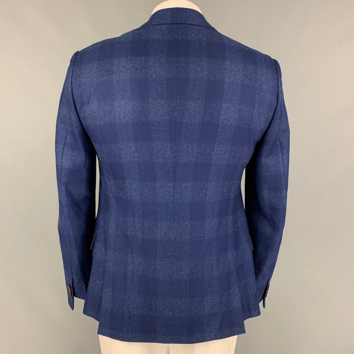 ALEXANDER MCQUEEN Size 44 Blue Plaid Wool Notch Lapel Sport Coat