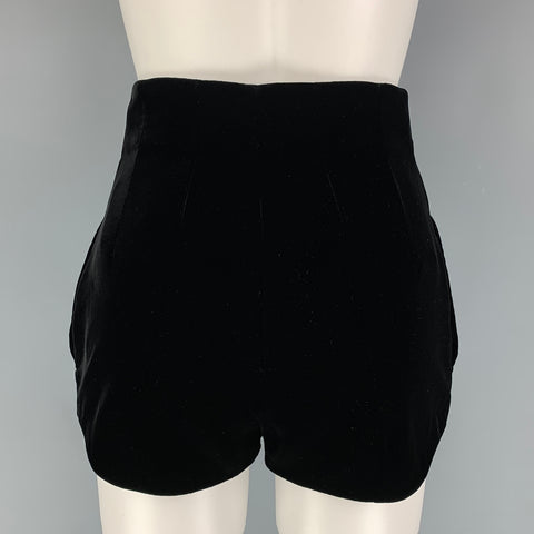 SAINT LAURENT Minipantalones cortos de cintura alta en mezcla de viscosa negra talla 4