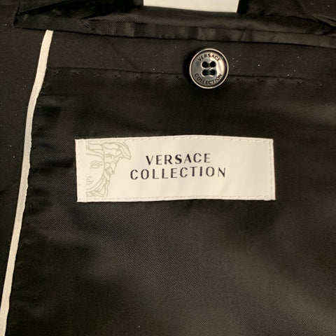 VERSACE COLLECTION Size 46 Black Sparkle Viscose / Wool Satin Trim Tuxedo Sport Coat