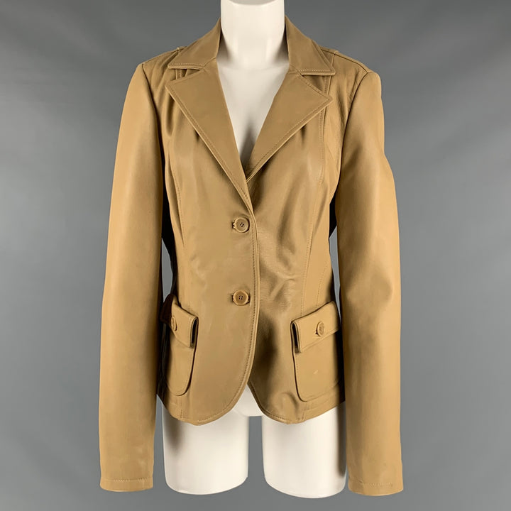 SANTINO Size 12 Khaki Leather Notch Lapel Jacket