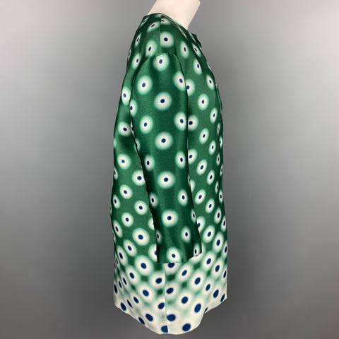 PRADA Talla 2 Abrigo de noche de poliéster y seda con estampado de puntos de sarga verde