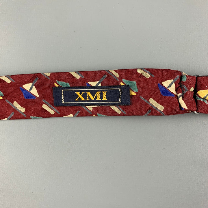XMI Burgundy Blue Print Silk Tie