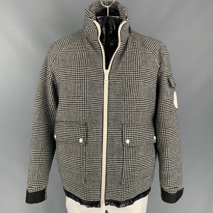 MONCLER  Size 44 Black & White Plaid Wool Down Filled Jacket