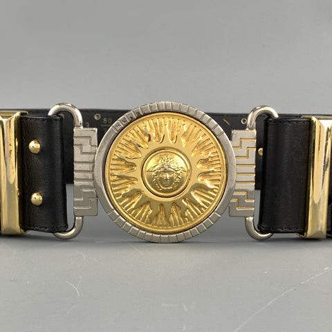 vintage GIANNI VERSACE Clouté Taille XS 80/32 Ceinture taille en cuir noir