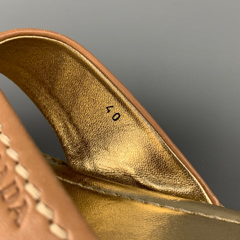 PRADA Size 10 Tan Gold Leather Espadrille Sandals